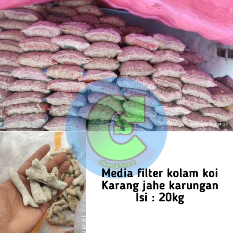 20kg karang jahe super berpori karungan media filter kolam ikan / karang jahe karungan / karang jahe 1 karung / karang jahe media filter